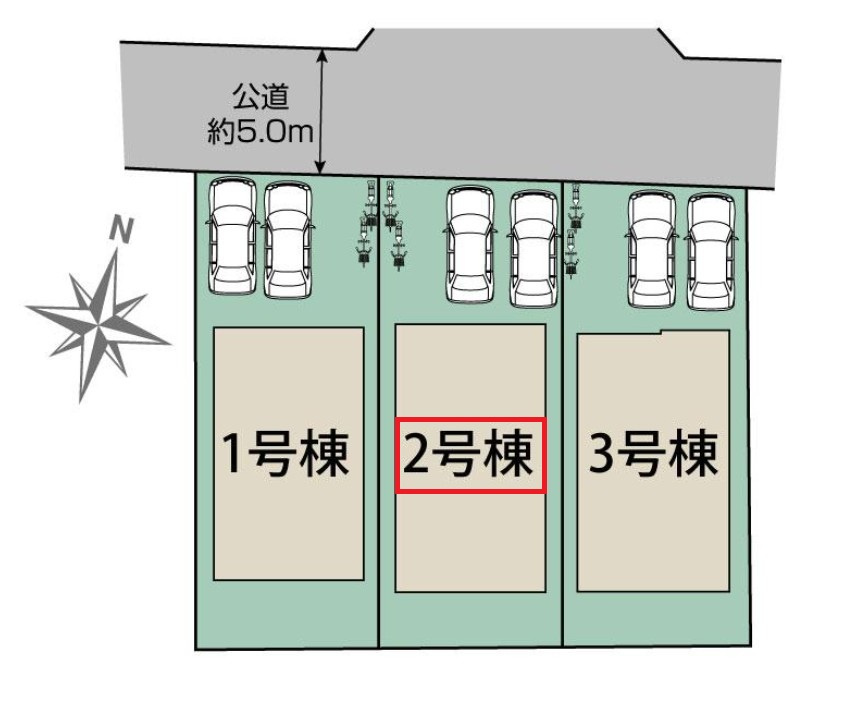 ブルーミングガーデン宇都宮市平松本町　2号棟の区画図|【全3棟】各号棟の詳細については、お気軽にお問い合わせください♪