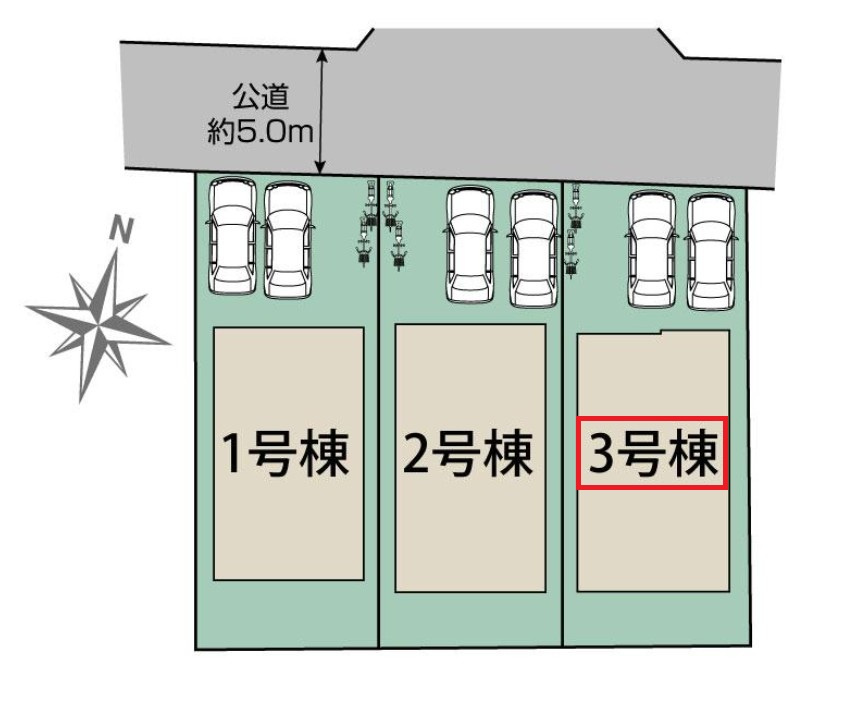 ブルーミングガーデン宇都宮市平松本町の区画図|【全3棟】各号棟の詳細については、お気軽にお問い合わせください♪