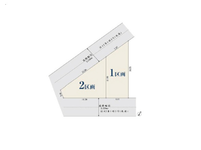 【土地図】 | 練馬区東大泉2丁目　建築条件無売地　全2区画　（保谷店） | 西武池袋線「大泉学園」駅徒歩約16分。建築条件無しの為、お好きなハウスメーカーにて建築できます。
※図面を基に作成しています。現況と異なる場合は現況を優先いたします。