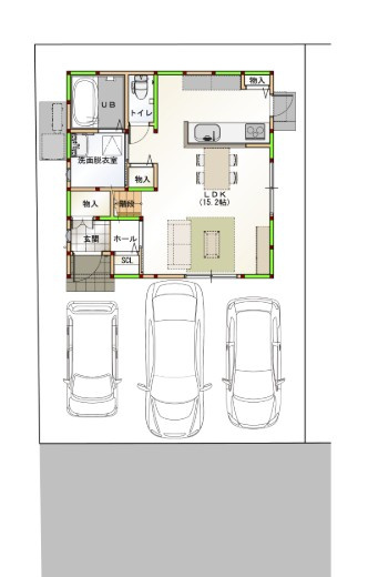 高知市東雲町建売③　新築一戸建ての区画図|■建物価格2,298万円■土地面積105.11㎡■建物面積80.16㎡■3LDK