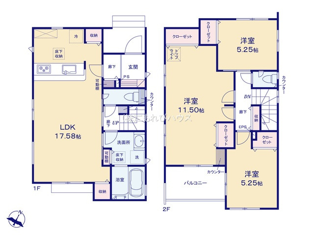 上尾市上　12期　新築一戸建て　ブルーミングガーデン　01の間取り|【全3棟・1号棟】上尾市上　12期　新築一戸建て　ブルーミングガーデン　01・3LDK・土地面積125.23m2・建物面積98.95m2
