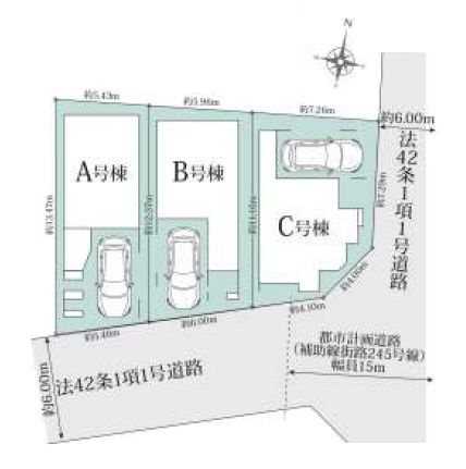 【区画図】 | 板橋区小豆沢４丁目　新築戸建て　C号棟 | C号棟：南東側道路接道で陽当たり良好♪あたたかな邸宅です！