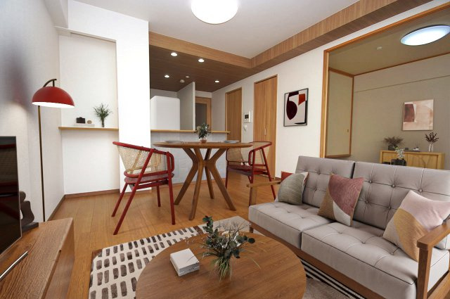 レスタージュ鳳の居間・リビング|LDK　バーチャルステージング（実際には家具はついていません）