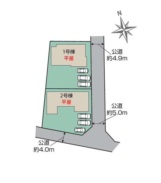 新築　みどり市大間々町大間々-全2棟-　2号棟　Blooming Gardenの区画図|全2区画の2号棟です。土地約86坪。