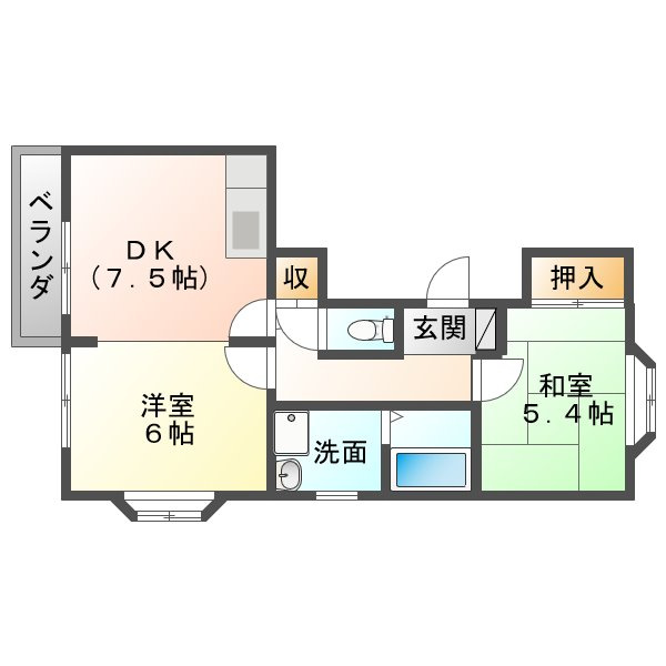 岸和田市野田町２丁目の賃貸マンションの間取り