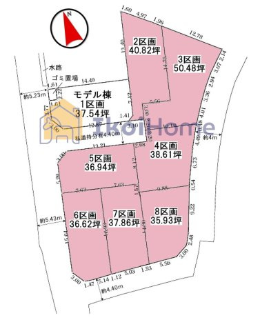 神戸市西区玉津町出合2期3号地　土地の土地図|●年中無休：当日予約可●現地にモデルハウス区画あり！前面道路は4m～5.23mです！