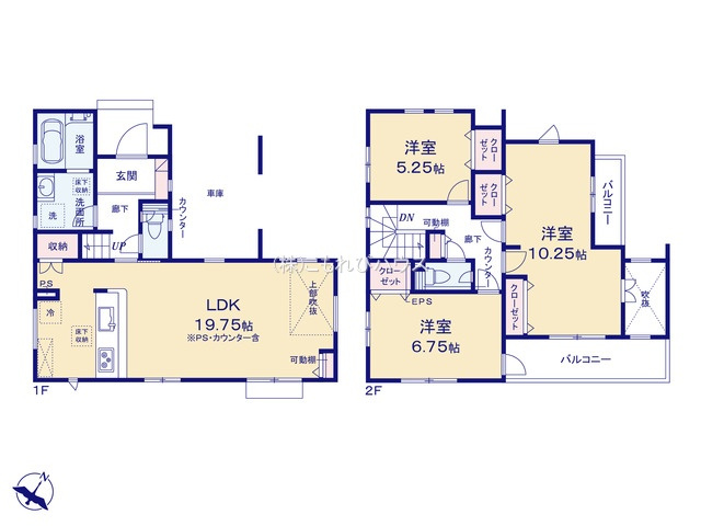 桶川市末広2丁目　2期　新築一戸建て　ブルーミングガーデン　01の間取り|【全1棟・1号棟】桶川市末広2丁目　2期　新築一戸建て　ブルーミングガーデン　01・3LDK・土地面積107.74m2・建物面積114.68m2