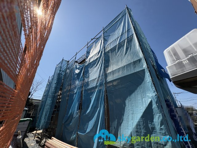 茅ヶ崎市堤3期　新築戸建　全1棟の外観|令和8年4月3日撮影（建築中）