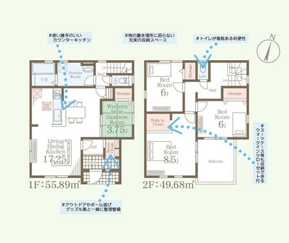 新築　伊勢崎市東小保方町第2　6号棟　Livele Garden.Sの間取り|4LDK　建物約31坪　洗面広々3帖！シューズクロークで玄関スッキリ♪嬉しいインナーバルコニー！