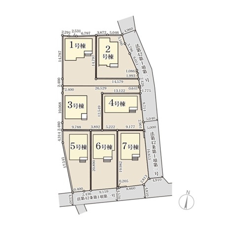 新築　伊勢崎市東小保方町第2　7号棟　Livele Garden.Sの区画図|全7区画の7号棟です。土地約58坪。