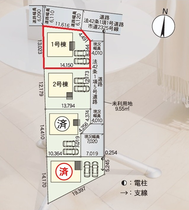 Cradlegarden　 茨城町長岡　第4　1の区画図|開放的な角地です。現地待ち合わせで内覧、気になる他の物件と合わせてのご案内も可能です。HPから、またお電話でも、お気軽にお問い合わせください。