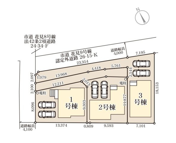 福津市花見の里3丁目第5-3棟（1号棟）の区画図|配置図（1号棟）