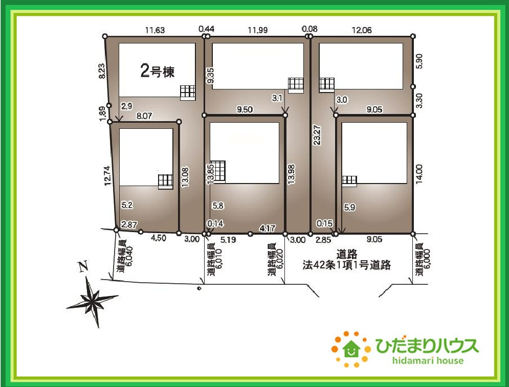 郡山市八山田西第2　新築戸建　2号棟の区画図|南側道路につき日当り良好！