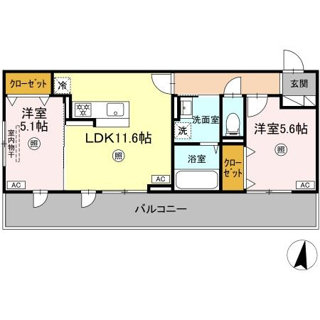 熊本市中央区水前寺５丁目のアパートの間取り