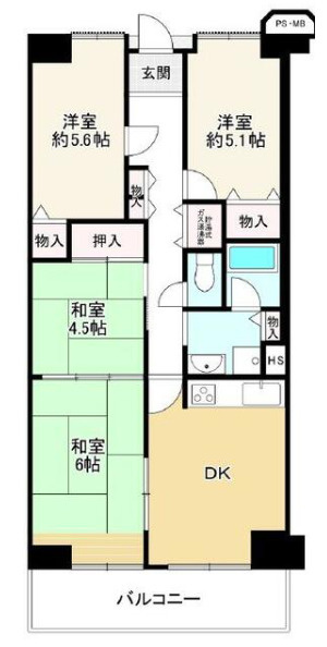 マンハイム加古川C棟　6階の間取り|4DKです。
