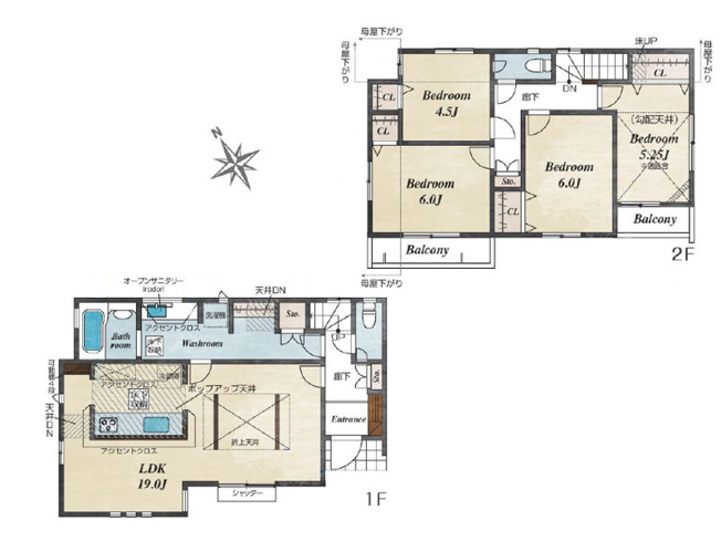 【間取り】 | 新座市栄2丁目　新築一戸建住宅　全5棟　(保谷店) | 3号棟/広々とした洗面脱衣室は着替えもお洗濯も大変便利。水回りがまとまっている為、家事効率も良好です。※図面を基に作成しています。現況と異なる場合は現況を優先いたします。