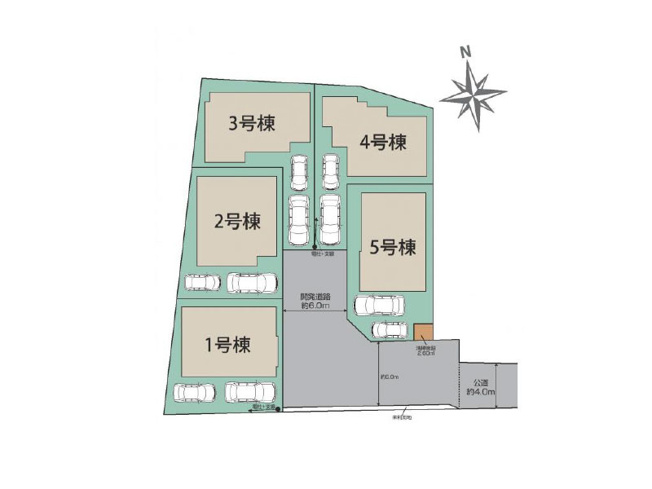 【区画図】 | 新座市栄2丁目　新築一戸建住宅　全5棟　(保谷店) | 3号棟/2台分の駐車スペースを備え、セカンドカーをお持ちの方にもオススメです。(車種によります。)※図面を基に作成しています。現況と異なる場合は現況を優先いたします。