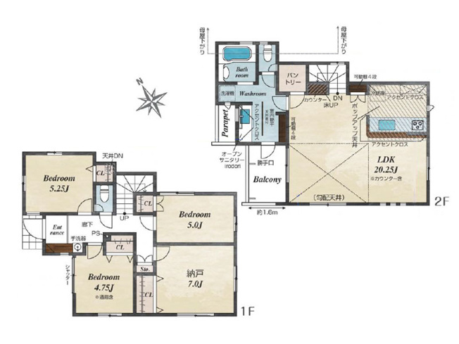 【間取り】 | 新座市栄2丁目　新築一戸建住宅　全5棟　(保谷店) | 4号棟/採光・プライバシー重視の2階リビング設計。納戸、パントリーなど収納も多くお部屋を広くお使いいただけます。※図面を基に作成しています。現況と異なる場合は現況を優先いたします。
