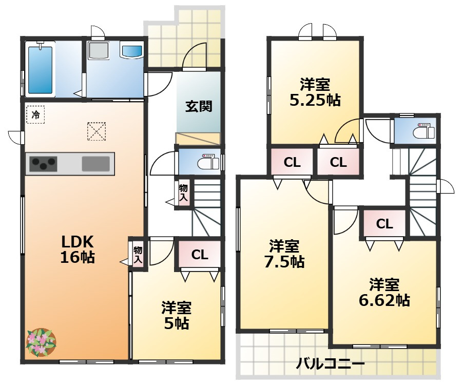 ハートフルタウン宇都宮市御幸本町4872番の間取り|南向きで陽当たりの良い間取りです