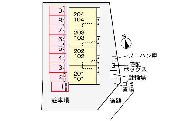 プリート南国Ⅱの区画図|駐車場
