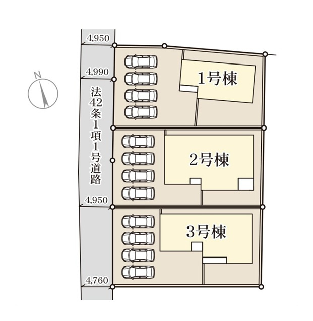 新築　太田第1新田花香塚町　2号棟　Livele Garden.Sの区画図|全3区画の2号棟です。土地約78坪。