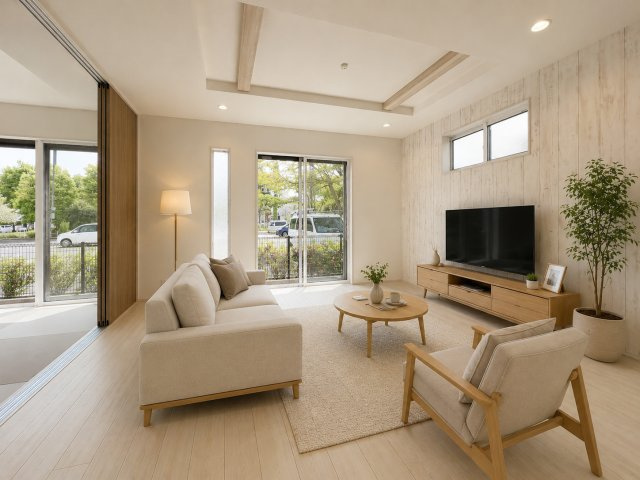 羽村市緑ヶ丘4丁目　新築戸建全9棟の居間・リビング|LDK15.0帖　※家具はCGイメージです。