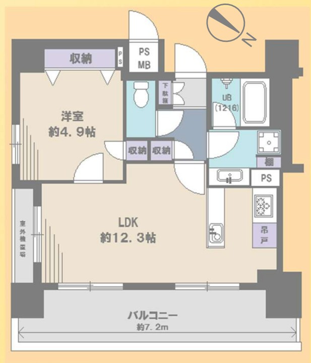 ライジングプレイス浅草弐番館の間取り|ライジングプレイス浅草弐番館：北東向き角部屋！バス・トイレ別１ＬＤＫリノベーション物件は全居室収納・窓が付いております！