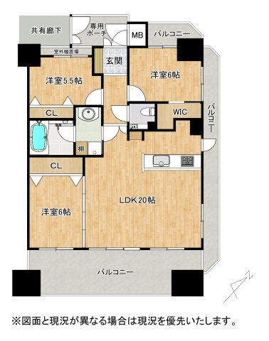 【リフォーム後引渡し】エスリード野洲第2 4Fの間取り|13階建4階部分の角部屋。2026年5月フルリフォーム完成予定。