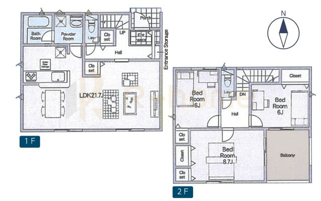 常総市本石下第12　新築戸建て　2号棟の間取り|3LDK＋全居室収納、土地面積180.10m2、建物面積99.22m2