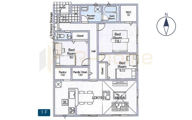 常総市本石下第12　新築戸建て　3号棟の間取り|3LDK＋WIC＋SIC＋パントリー＋FC、土地面積252.26m2、建物面積94.56m2