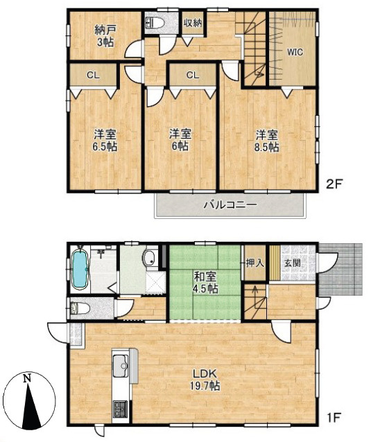 姫路市白浜町宇佐崎北1丁目　中古戸建の間取り|4LDK＋納戸＋WICです。