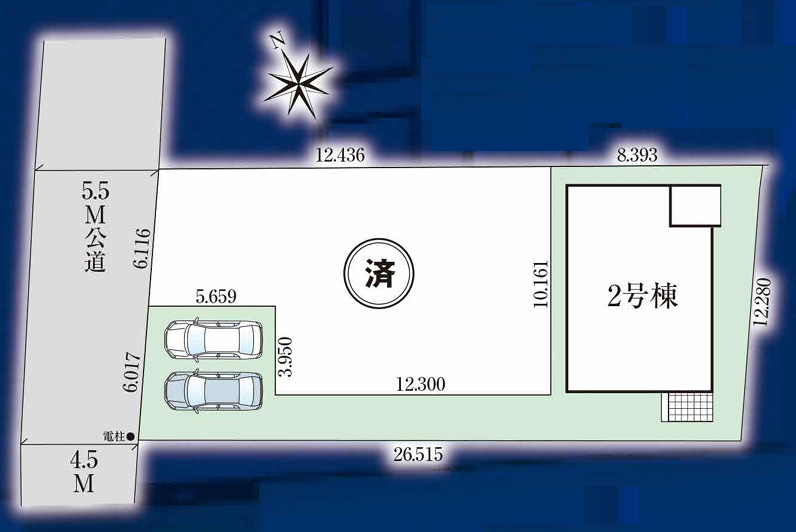 グラファーレうるま市石川４期・２号棟の区画図|区画図／接道：北西側4.62ｍ公道