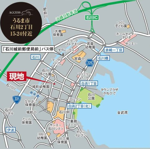 グラファーレうるま市石川４期・２号棟の地図|周辺地図／石川ICから現地まで車で５分♪