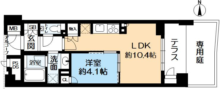ブランズ御池西洞院の間取り|専有面積：37.44㎡の1LDKです。