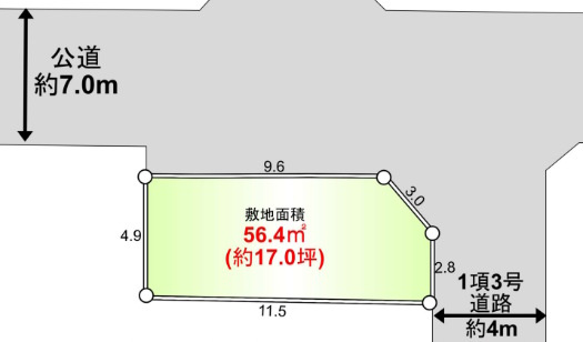 敷地面積１７坪　売地　三芳町北永井