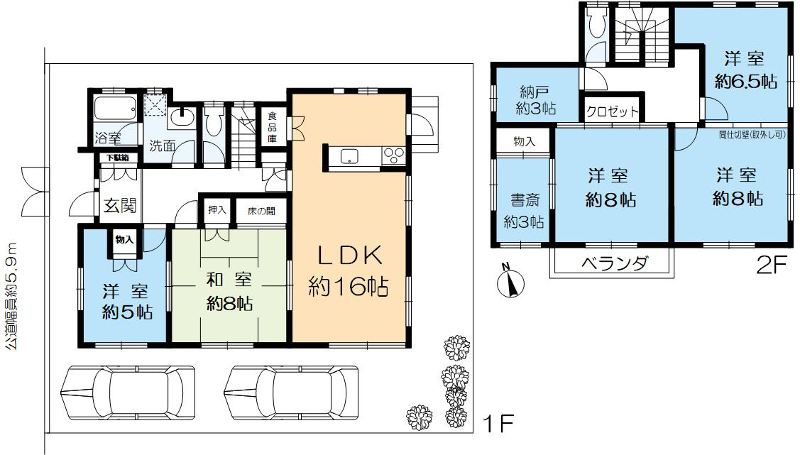 茨木市西安威１丁目中古戸建の間取り|５ＬＤＫ＋駐車２台＋小屋根裏収納＋書斎＋納戸