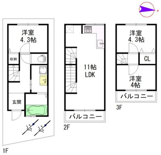 【その他】 | 建物参考プラン：間取り3LDK、木造3階建、建物面積延59.63平米（1F22.07平米、2F21.26平米、3F16.30平米)