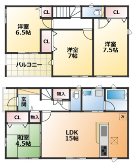 【間取り】 | CRADLE GARDEN小山市東間々田第7　4 | 南向きで日当たり良好な間取りです