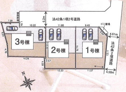 川越市菅間第3　新築戸建て　全3棟　クレイドルガーデンの区画図