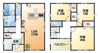 【間取り】 | CRADLE GARDEN小山市東間々田第7　6 | 南向きで日当たり良好な間取りです