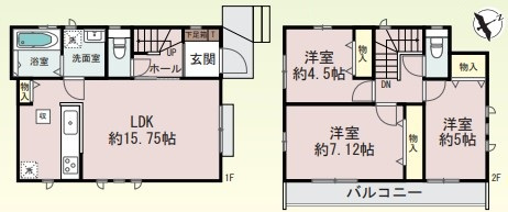 駐車2台　耐震等級3　西区樫野台2丁目　A号棟　新築戸建の間取り