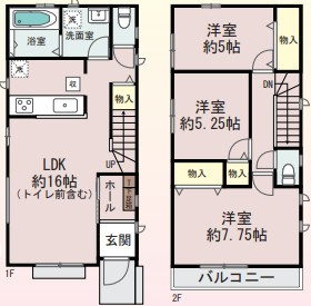 駐車2台　LDK16帖　西区樫野台2丁目　B号棟　新築戸建の間取り