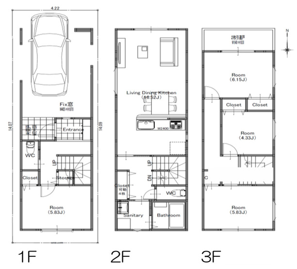【間取り】 | 生野区巽北1丁目 | 3階建【全洋室4LDK＋車庫】