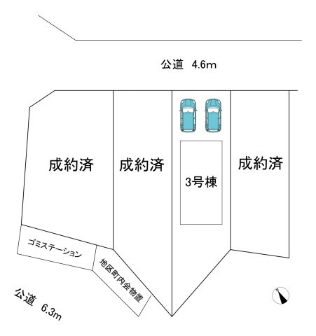 【今からご案内可能】豊明市前後町鎌ケ須　全4棟の区画図|全体区画数｜全4棟
◆最終1棟！！！
◆駐車2台可能！(但し、車種による)
◎まずは、お気軽にお問い合わせください。現地を案内しながら周辺環境も見て頂けます。　　　　　　　　　　　　　　　　　　　　　
