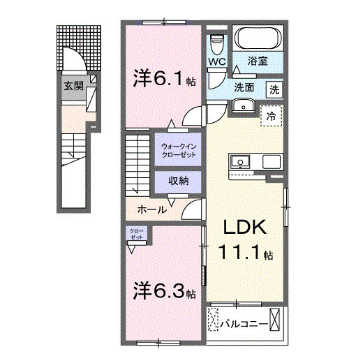 ウエスト　Ａの間取り|2LDKです