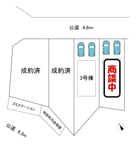 【今からご案内可能】豊明市前後町鎌ケ須　全4棟の区画図|全体区画数｜全4棟
◆駐車2台可能！(但し、車種による)
◎まずは、お気軽にお問い合わせください。現地を案内しながら周辺環境も見て頂けます。　　　　　　　　　　　　　　　　　　　　　　　　　　　　　　