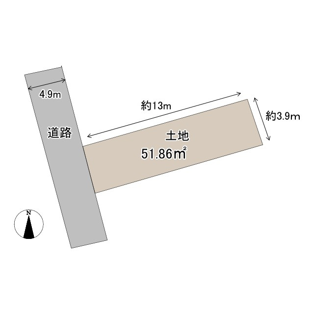 売土地　静岡市葵区田町2丁目の土地図|西方向4.9ｍ公道に接面3.9ｍの土地です！