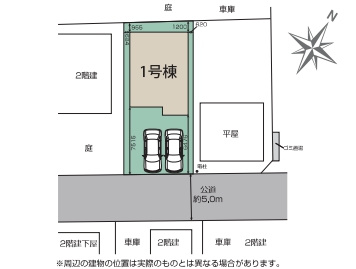 桶川市東2丁目　2期　新築一戸建て　ブルーミングガーデン　01の区画図|1号棟