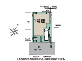 桶川市東2丁目　3期　新築一戸建て　ブルーミングガーデン　01の区画図|1号棟