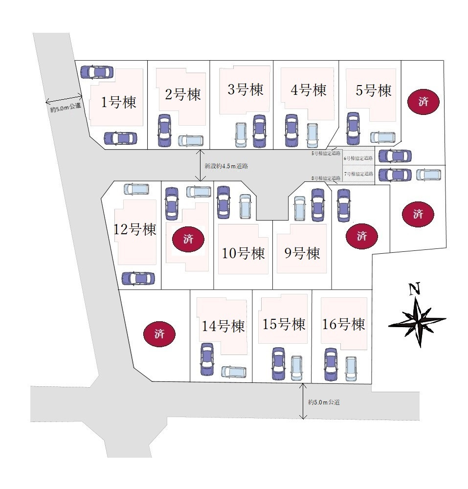 西東京市泉町3丁目 全16棟 2号棟の区画図|南側約5ｍ公道×西側約5ｍ公道
敷地内4.5ｍ道路に面する開発分譲住宅
～陽当たり良好な角地を含む全16棟